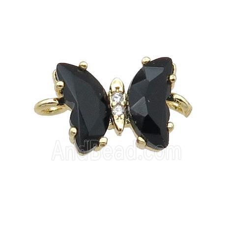 black Crystal Glass Butterfly Connector, gold plated