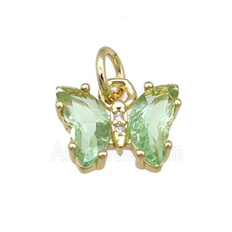 lt.green Crystal Glass Butterfly Pendant, gold plated