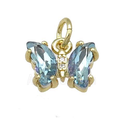 lt.blue Crystal Glass Butterfly Pendant, gold plated