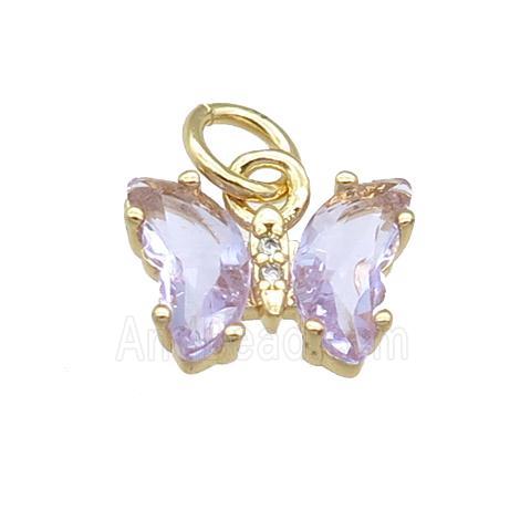 lavender Crystal Glass Butterfly Pendant, gold plated