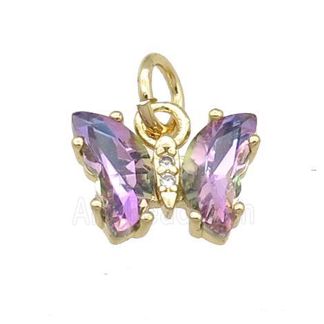 purple Crystal Glass Butterfly Pendant, gold plated