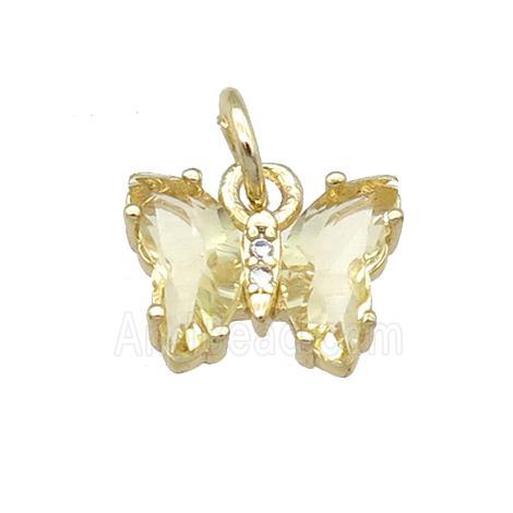 lt.yellow Crystal Glass Butterfly Pendant, gold plated