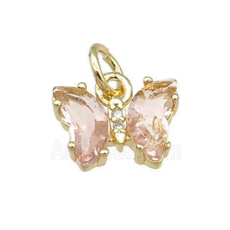 lt.pink Crystal Glass Butterfly Pendant, gold plated