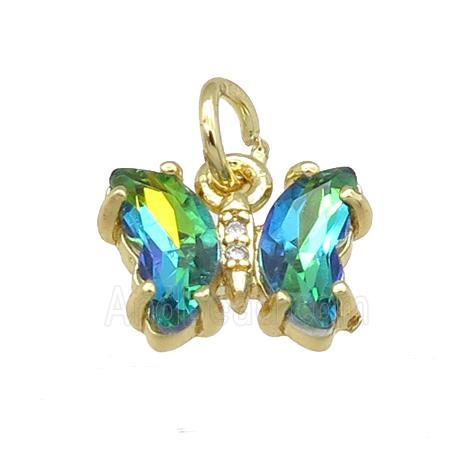 peacockgreen Crystal Glass Butterfly Pendant, gold plated