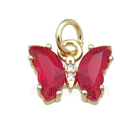 red Crystal Glass Butterfly Pendant, gold plated