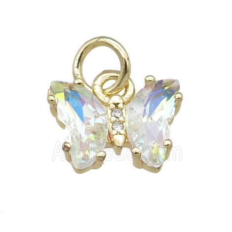 clear AB-color Crystal Glass Butterfly Pendant, gold plated