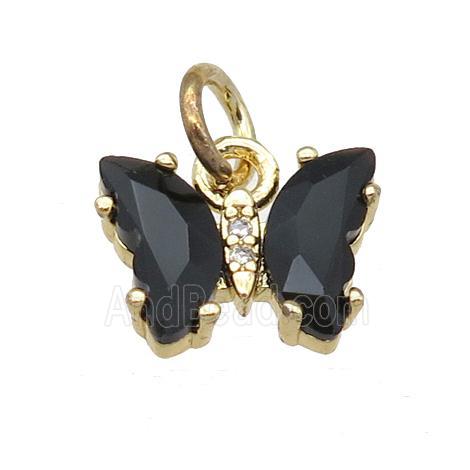 black Crystal Glass Butterfly Pendant, gold plated