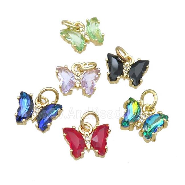 Crystal Glass Butterfly Pendant pave zircon, gold plated, mixed