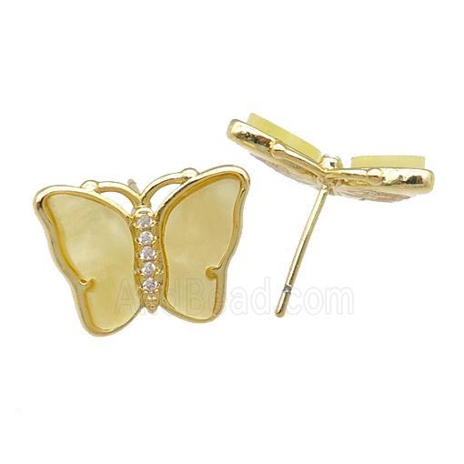 yellow Resin Butterfly Stud Earrings, gold plated