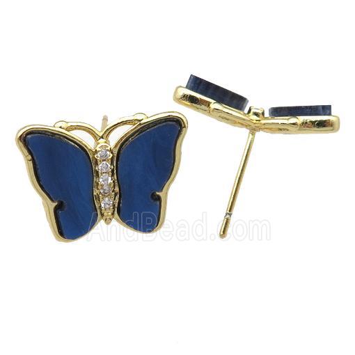 dp.blue Resin Butterfly Stud Earrings, gold plated
