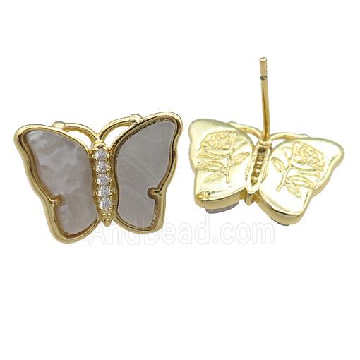 grey Resin Butterfly Stud Earrings, gold plated