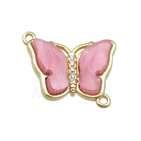pink Resin Butterfly Connector, gold plated