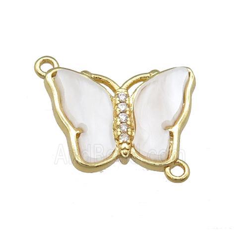 white pearlized Resin Butterfly Connector, gold plated