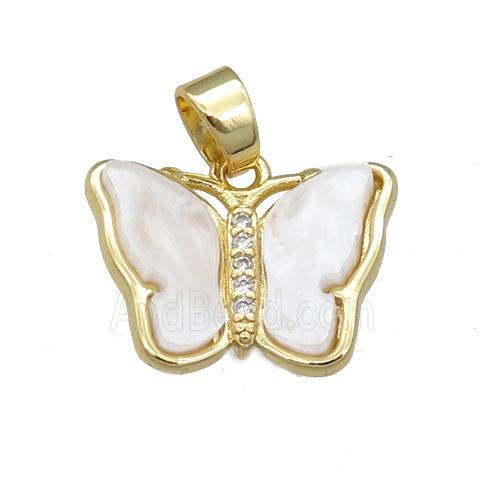 white pearlized Resin Butterfly Pendant, gold plated