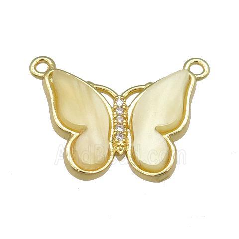 lt.yellow Resin Butterfly Pendant with 2loops, gold plated