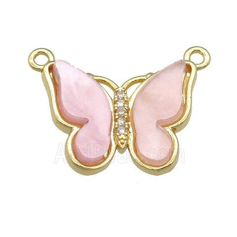 lt.pink Resin Butterfly Pendant with 2loops, gold plated
