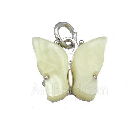 lt.yellow Resin Butterfly Pendant, platinum plated