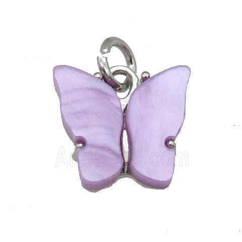 lavender Resin Butterfly Pendant, platinum plated