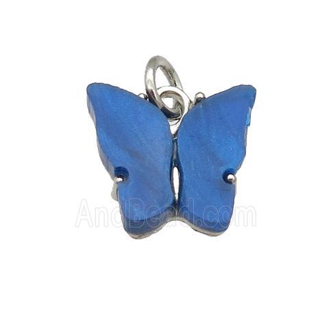 blue Resin Butterfly Pendant, platinum plated