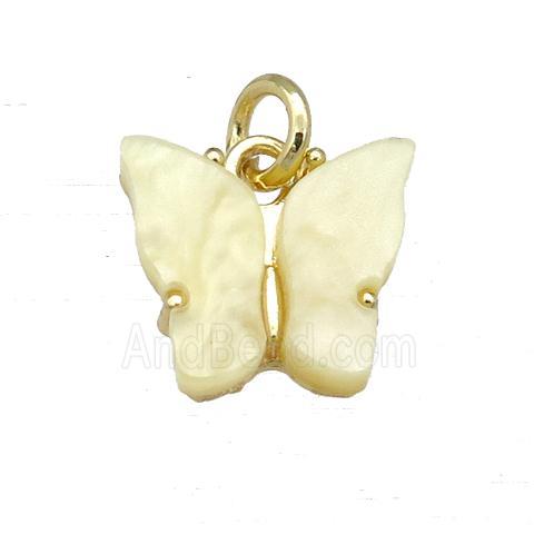 yellow Resin Butterfly Pendant, gold plated