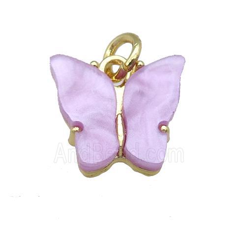 lavender Resin Butterfly Pendant, gold plated