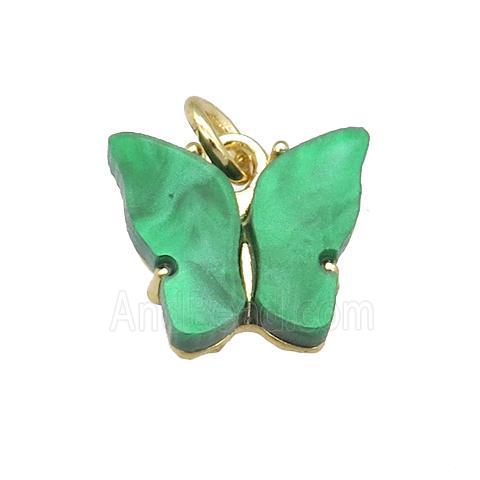 green Resin Butterfly Pendant, gold plated