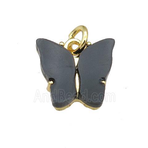 black Resin Butterfly Pendant, gold plated