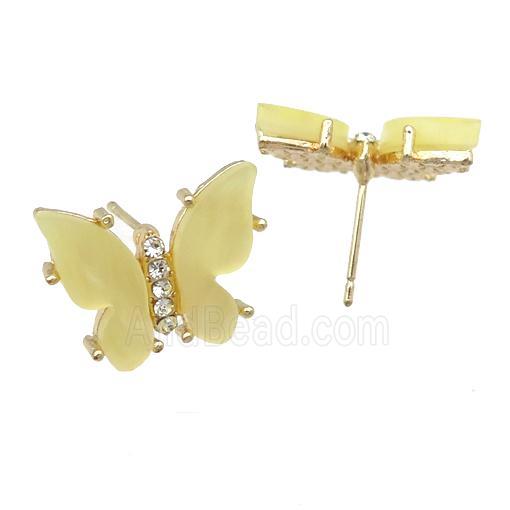 yellow Resin Butterfly Stud Earrings, gold plated