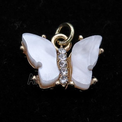 white pearlized Resin Butterfly Pendant, gold plated