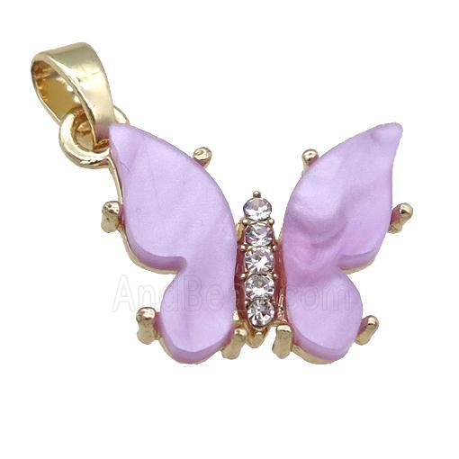 lavender Resin Butterfly Pendant, gold plated