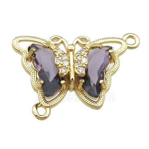 purple Crystal Glass Butterfly Connector, gold plated