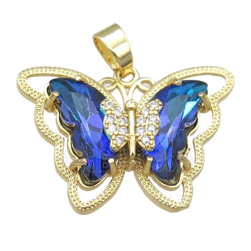 dp.blue Crystal Glass Butterfly Pendant, gold plated