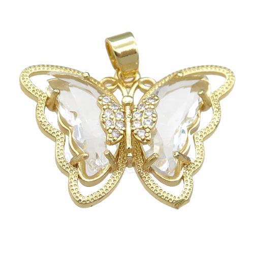 clear Crystal Glass Butterfly Pendant, gold plated