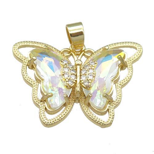 clear AB-color Crystal Glass Butterfly Pendant, gold plated