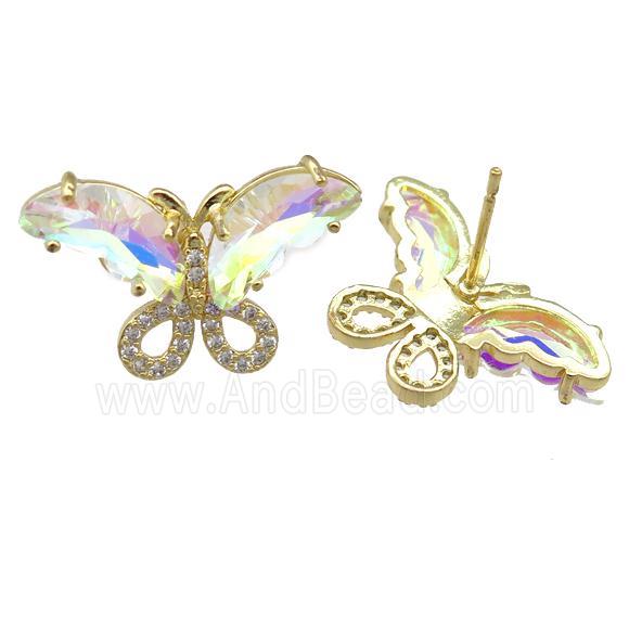 clear AB-color Crystal Glass Butterfly Stud Earring, gold plated