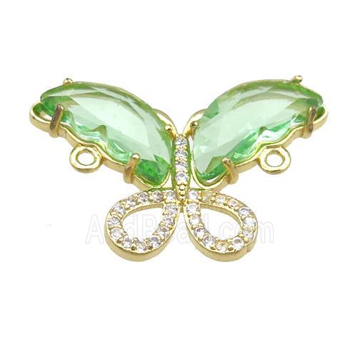 lt.green Crystal Glass Butterfly Connector, gold plated