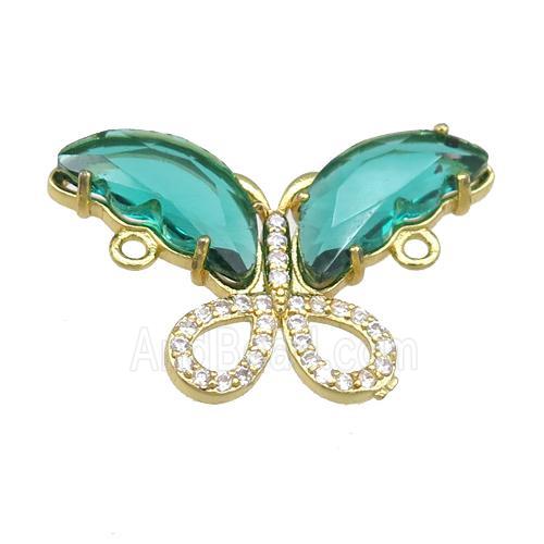 green Crystal Glass Butterfly Connector, gold plated