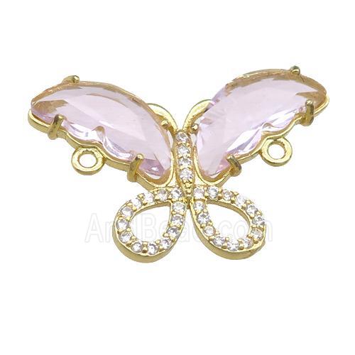 lt.pink Crystal Glass Butterfly Connector, gold plated