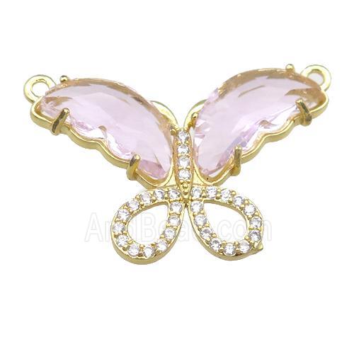 lt.pink Crystal Glass Butterfly Pendant with 2loops, gold plated