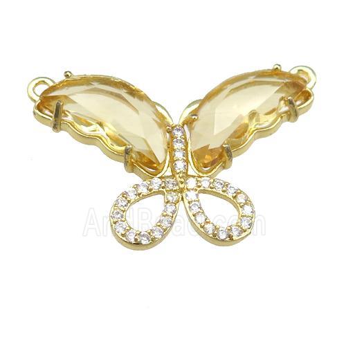 golden Crystal Glass Butterfly Pendant with 2loops, gold plated