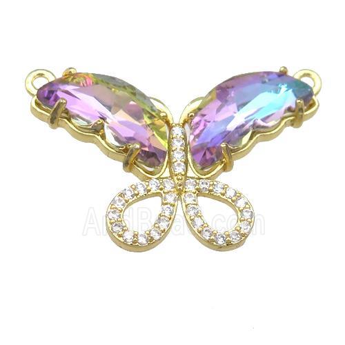 multicolor Crystal Glass Butterfly Pendant with 2loops, gold plated