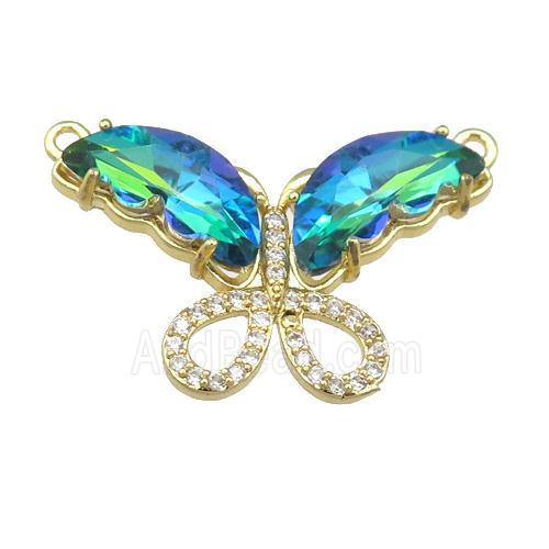 bluegreen Crystal Glass Butterfly Pendant with 2loops, gold plated