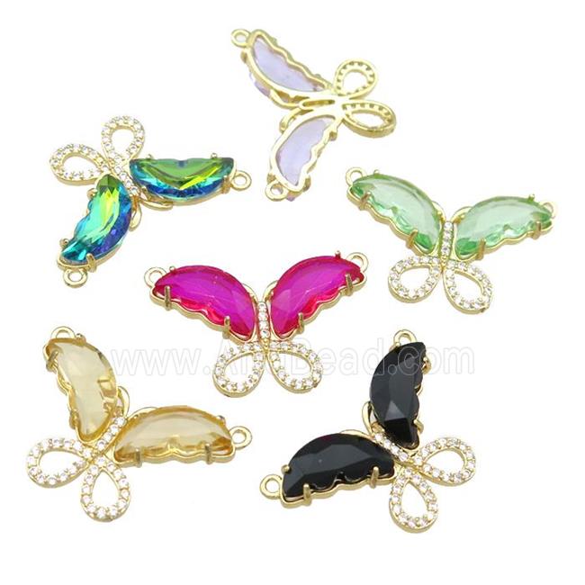 mixed Crystal Glass Butterfly Pendant pave zircon with 2loops, gold plated