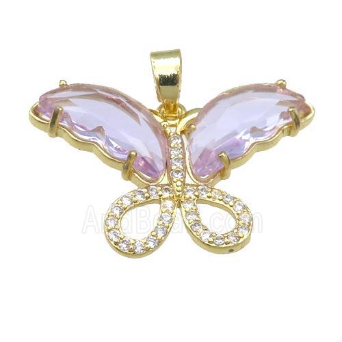 lavender Crystal Glass Butterfly Pendant, gold plated