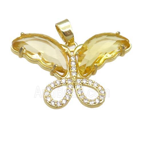 golden Crystal Glass Butterfly Pendant, gold plated