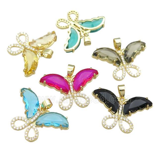 mixed Crystal Glass Butterfly Pendant pave zircon, gold plated
