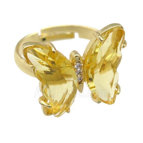 golden Crystal Glass Butterfly Rings, gold plated