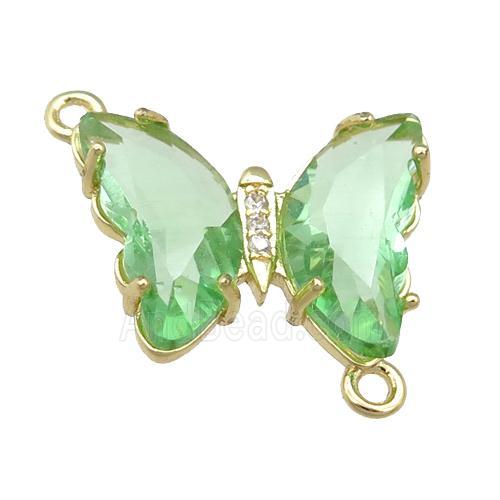 lt.green Crystal Glass Butterfly Connector, gold plated
