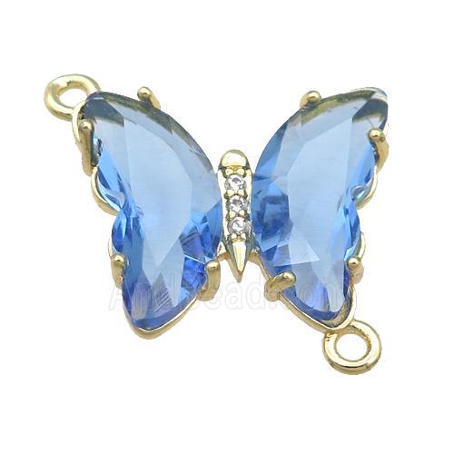 blue Crystal Glass Butterfly Connector, gold plated