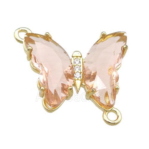 peach Crystal Glass Butterfly Connector, gold plated